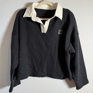 Port De Bras Black Rugby Sweatshirt Contrast White Collar NWT Logo Large